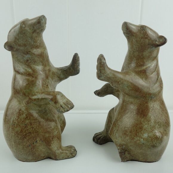 Polar Bear Metal Bookends Stone Look Finish Vintage Set of 2 - Picture 1 of 14